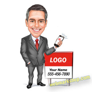 Insurance Agent Custom Caricature Cartoon Character with Company Mobile App Christmas Gift Birthday Gift