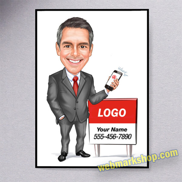 Insurance Agent Custom Caricature Cartoon Character with Company Mobile App Christmas Gift Birthday Gift