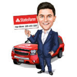 With Car Background Insurance Caricature Cartoon Character-State Farm -Template #SF5092