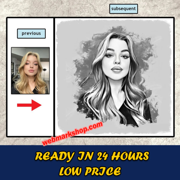 Black White Portrait From Photo, Social Media Profile Picture, Black White Personalized Portrait From Photo, Cartoon Logo, Digital Download-Template PPA50083 - Image 5