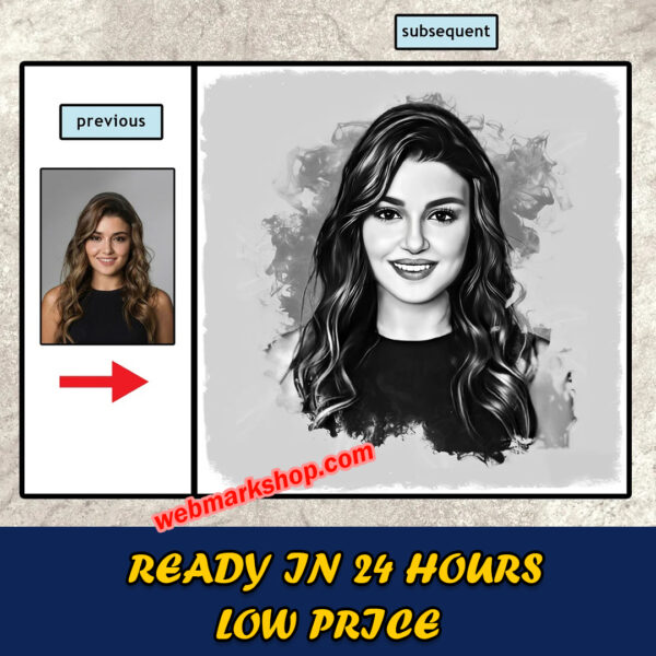 Black White Portrait From Photo, Social Media Profile Picture, Black White Personalized Portrait From Photo, Cartoon Logo, Digital Download-Template PPA50083