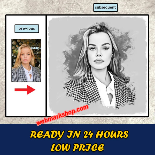 Black White Portrait From Photo, Social Media Profile Picture, Black White Personalized Portrait From Photo, Cartoon Logo, Digital Download-Template PPA50083 - Image 3