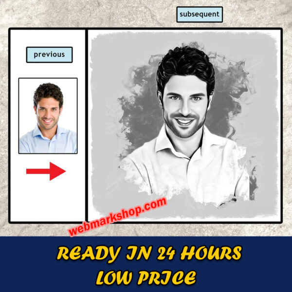 Black White Portrait From Photo, Social Media Profile Picture, Black White Personalized Portrait From Photo, Cartoon Logo, Digital Download-Template PPA50083 - Image 2