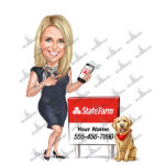 Insurance Agent Women with dog Caricature Cartoon Character-State Farm-Template #SF5109