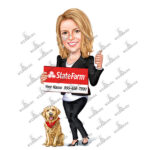 Insurance Agent Women with dog Caricature Cartoon Character-State Farm-Template #SF5110