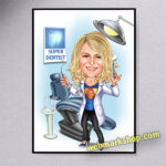 Super Female Dentist, Custom Caricature Portrait, Cartoon Dental Woman Hygienist Assistant, Orthodontist Retirement Birthday Gift, Digital Download-Template #MED80513