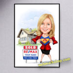 Super women Realtor Caricature Gift, Realtor Cartoon, Realtor Gift, Custom Real Estate Agent Caricature Portrait, Real Estate Templates Marketing, Realtor Gift, Digital Download-Template #REA5054