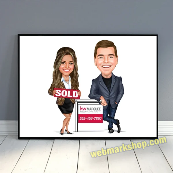 Realtor Caricature, Realtor Cartoon, Realtor Gift, Custom Real Estate Agent Caricature Portrait, Real Estate Templates Marketing, Realtor Gift, Digital Download- webmarkshop.com