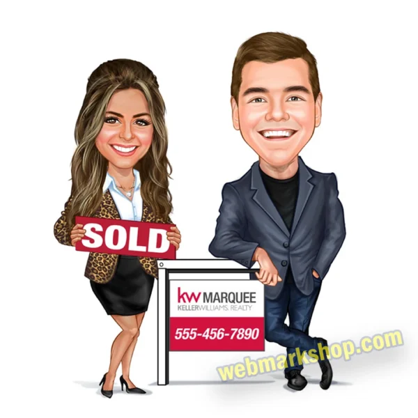Realtor Caricature, Realtor Cartoon, Realtor Gift, Custom Real Estate Agent Caricature Portrait, Real Estate Templates Marketing, Realtor Gift, Digital Download- webmarkshop.com