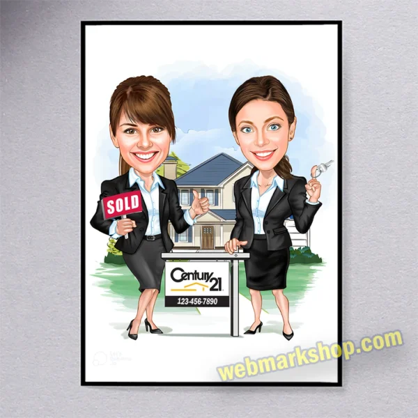 Custom Real Estate Agent Woman team, Century 21 Real Estate Caricature, Caricature Portrait, Real Estate Marketing, Digital Download- webmarkshop.com