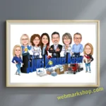 Company Group Caricature Cartoon Staff Caricature Office Team Cartoon Realtor Caricature Group Gift, Digital Download-Template #GRC8103