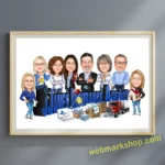 Company Group Caricature Cartoon Staff Caricature Office Team Cartoon Realtor Caricature Group Gift, Digital Download-Template #GRC8116