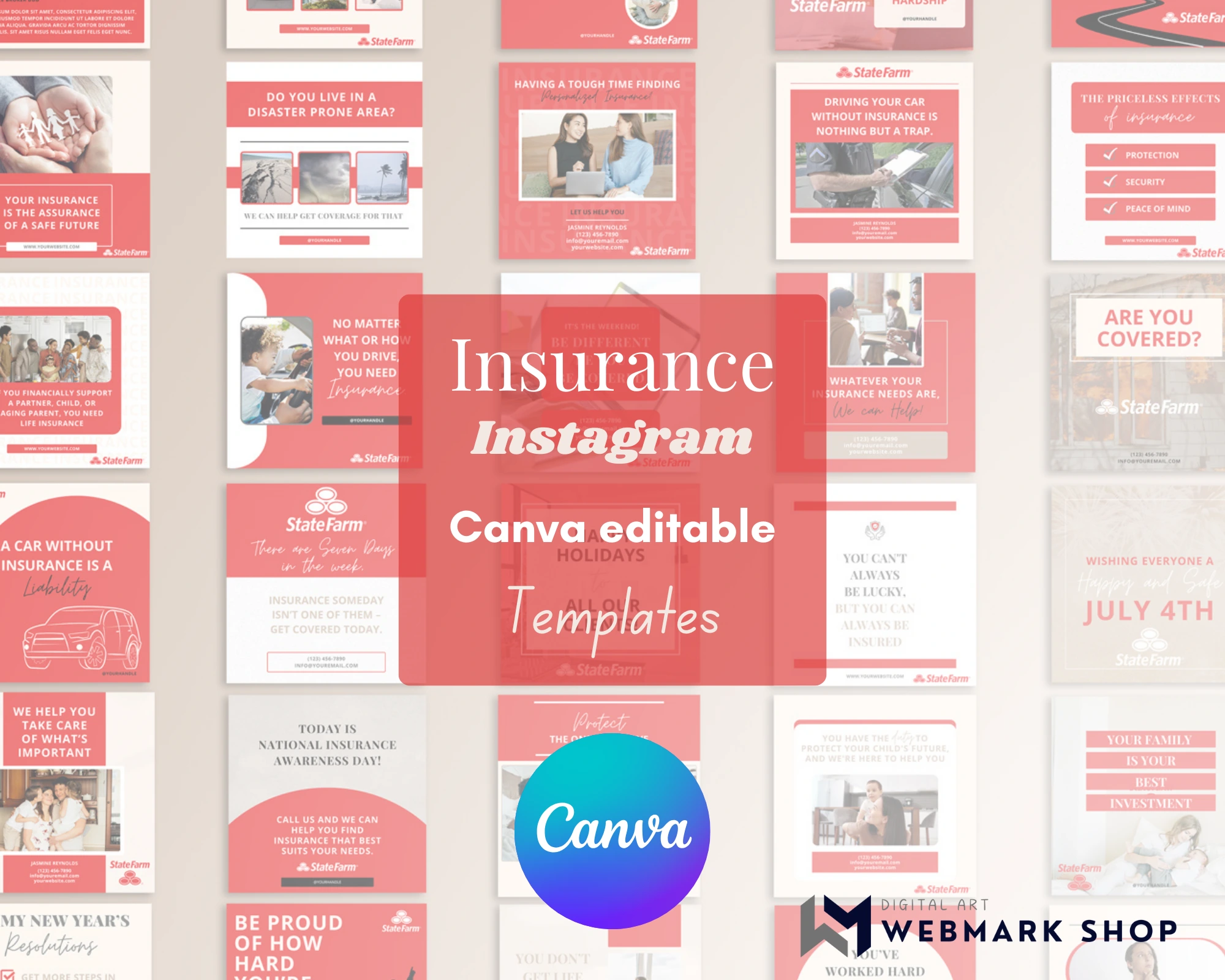 50 Done-for-You Canva Templates for State Farm Agents | Editable Insurance Social Media Posts