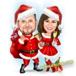 Custom Christmas Couple Caricature – Personalized Holiday Portrait, Xmas Gift, Cartoon Illustration -Template #XMAS5053