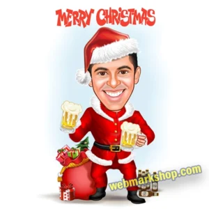 Custom Christmas Couple Caricature – Personalized Holiday Portrait, Xmas Gift, Cartoon Illustration