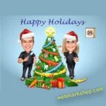 Custom Dentist Christmas Couple Caricature – Personalized Holiday Portrait, Xmas Gift, Cartoon Illustration -Template #XMAS5055