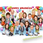Custom Company Team Christmas Caricature – Realtor Group Holiday Portrait, Personalized Company Xmas Illustration-Template #XMAS5059