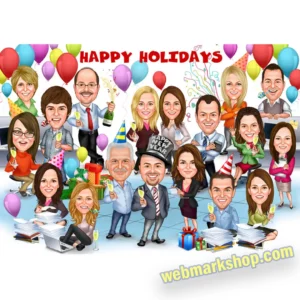 Custom Real Estate Team Christmas Caricature – Realtor Group Holiday Portrait, Personalized Company Xmas Illustration
