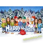 Custom Company Team Christmas Caricature – Realtor Group Holiday Portrait, Personalized Company Xmas Illustration-Template #XMAS5060